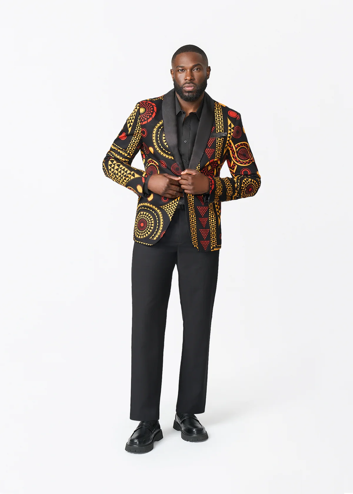Aadan Men's African Print Blazer (Black Spice Medallion) - Image 2