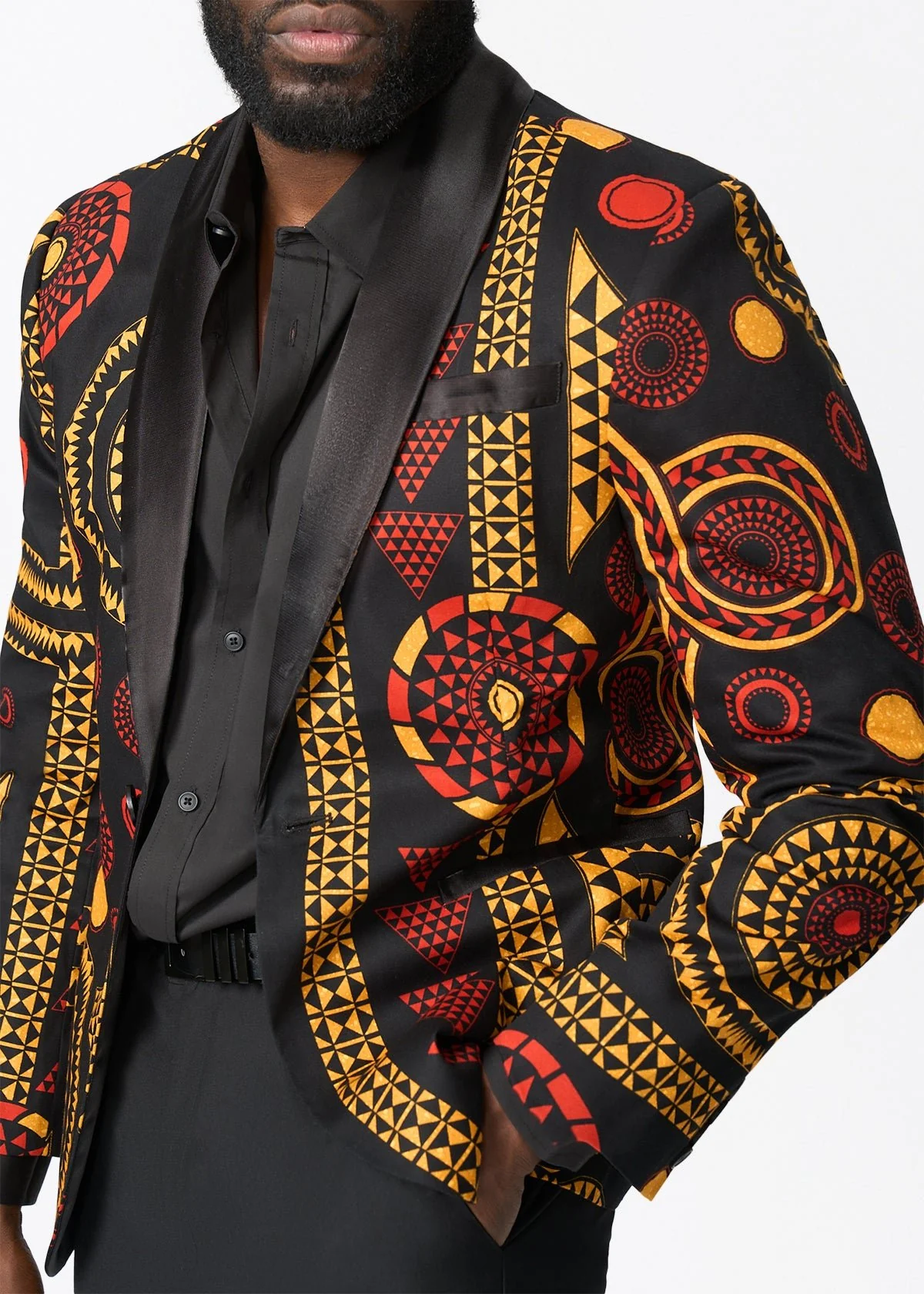 Aadan Men's African Print Blazer (Black Spice Medallion) - Image 3