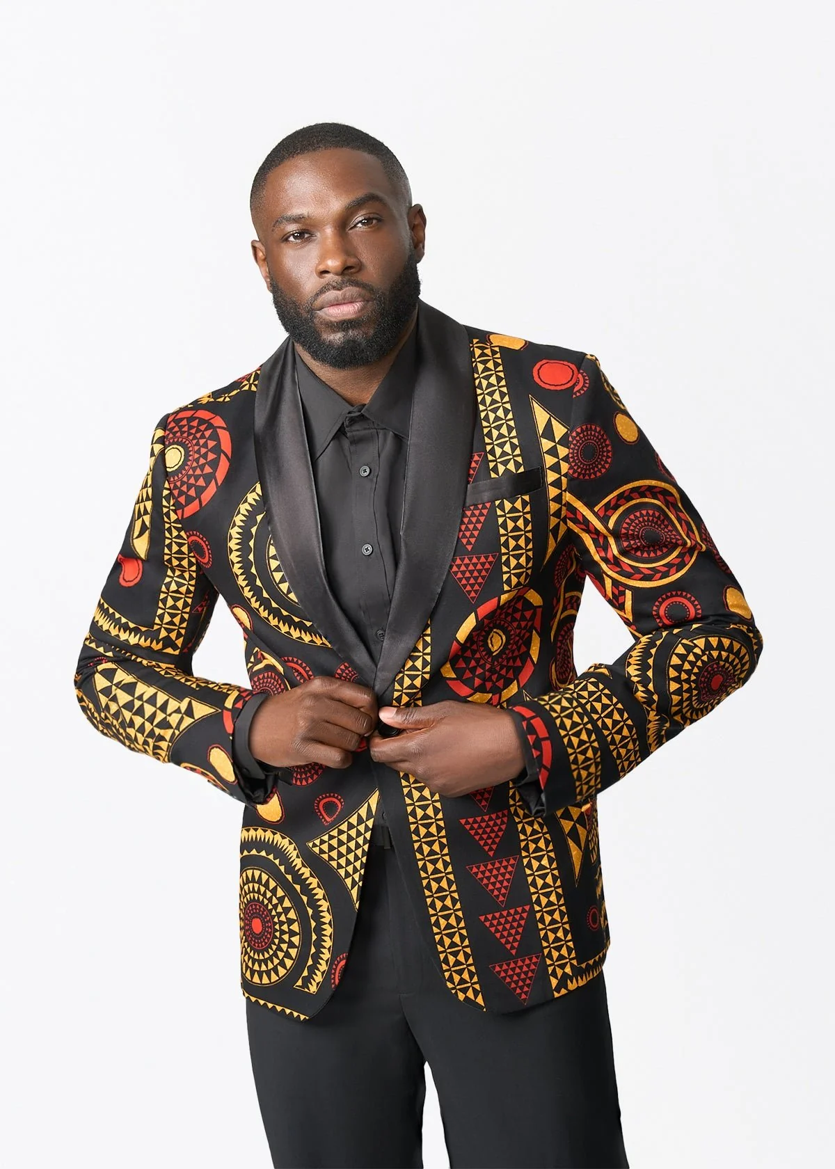 Aadan Men's African Print Blazer (Black Spice Medallion) - Image 4