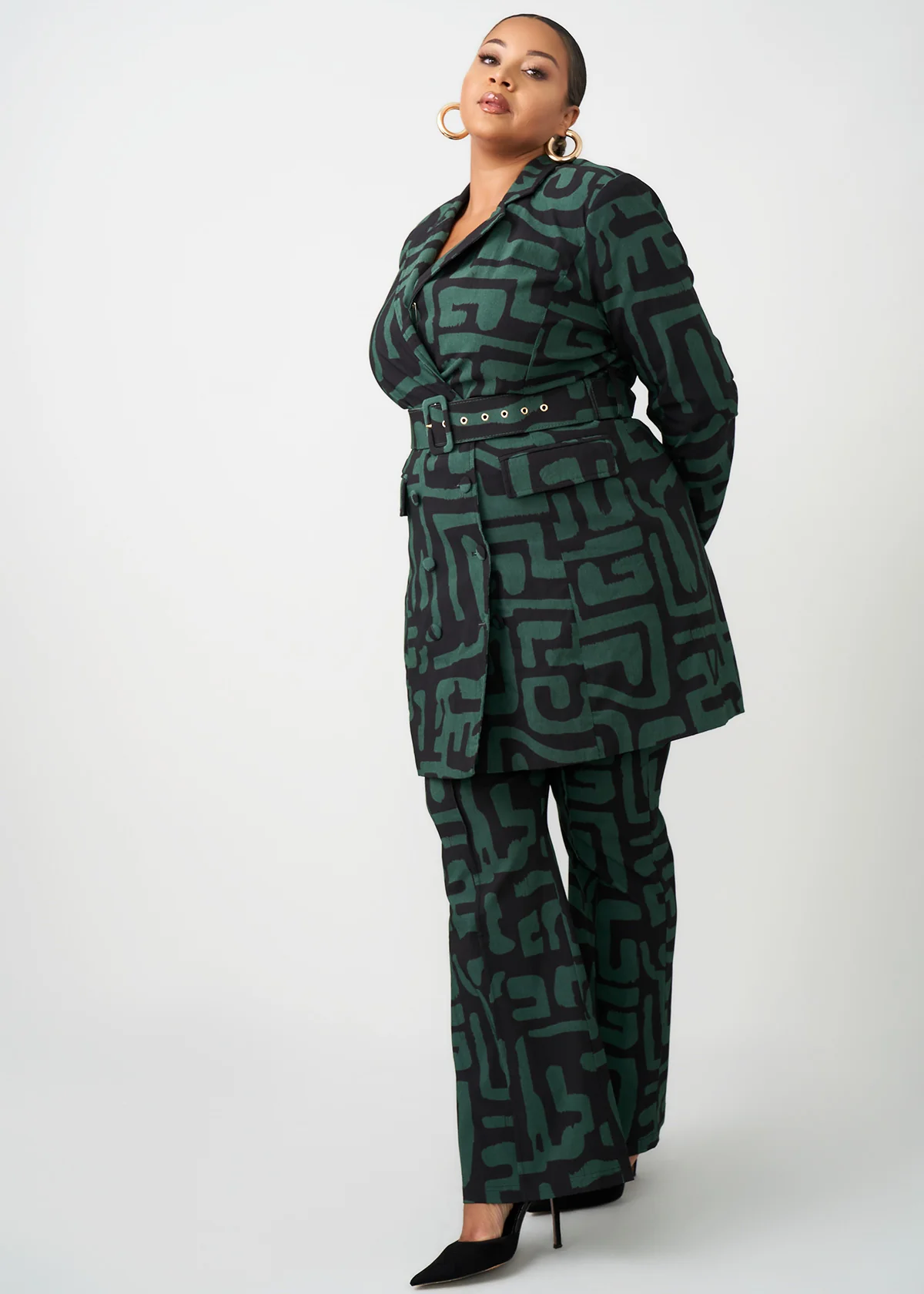 Abebe Women's African Print Stretch Wide Leg Pants (Black Malachite Geometric) - Image 4