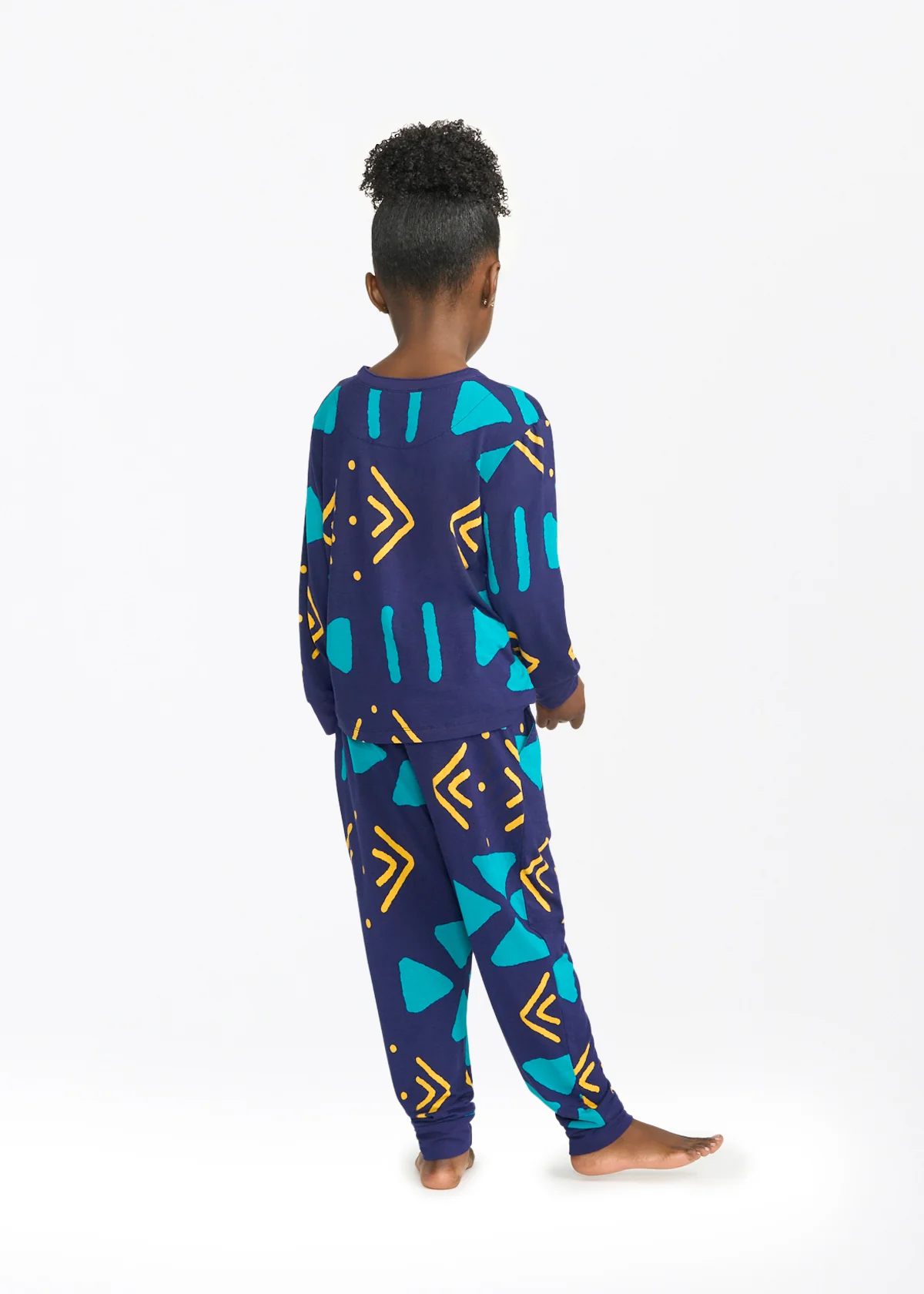 Abeje Kids' Unisex African Print Pajama Set (Navy Gold Mudcloth) - Image 3