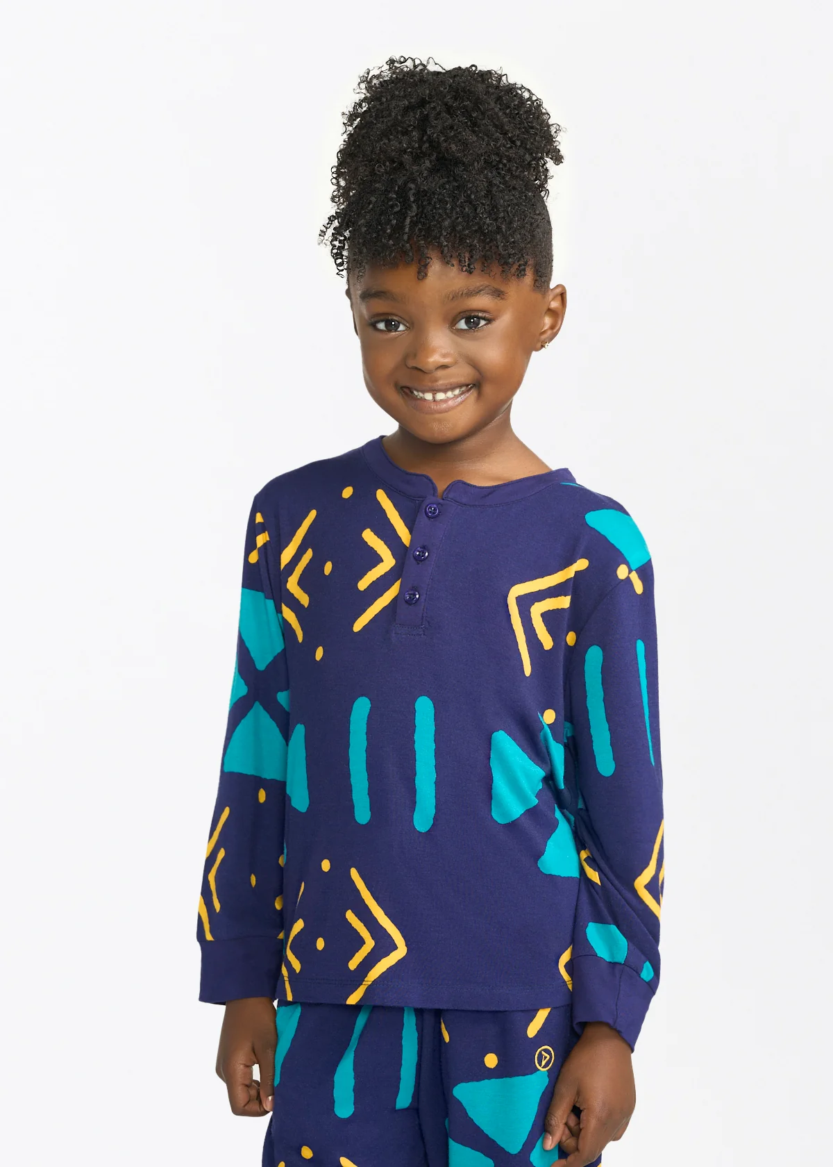 Abeje Kids' Unisex African Print Pajama Set (Navy Gold Mudcloth) - Image 4