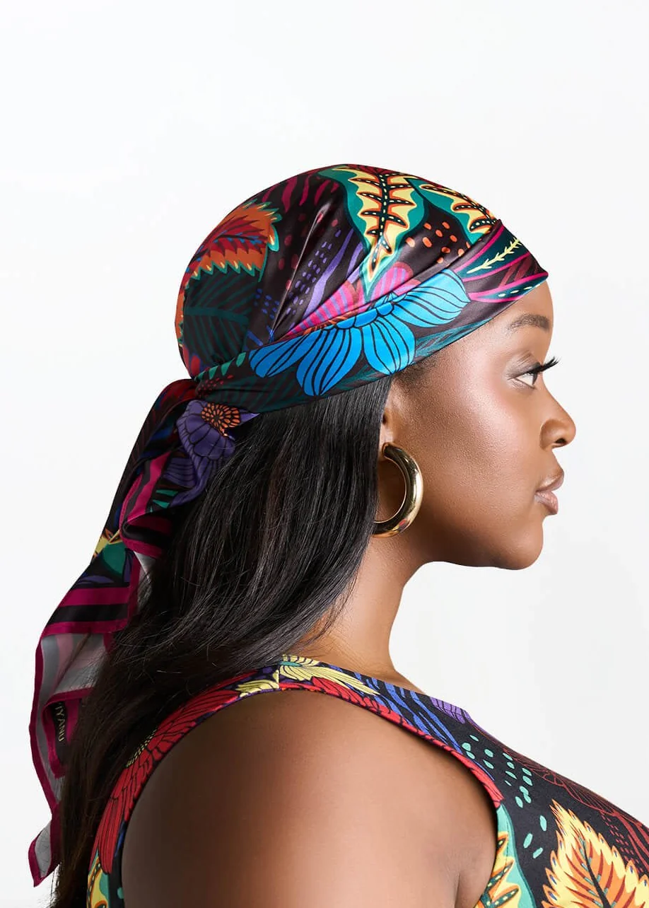 Abeni Women's African Print Scarf (Black Tropical Floral)