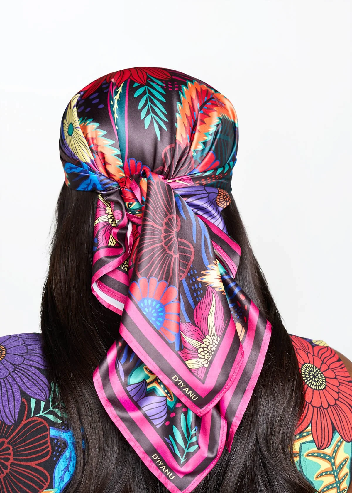 Abeni Women's African Print Scarf (Black Tropical Floral) - Image 2