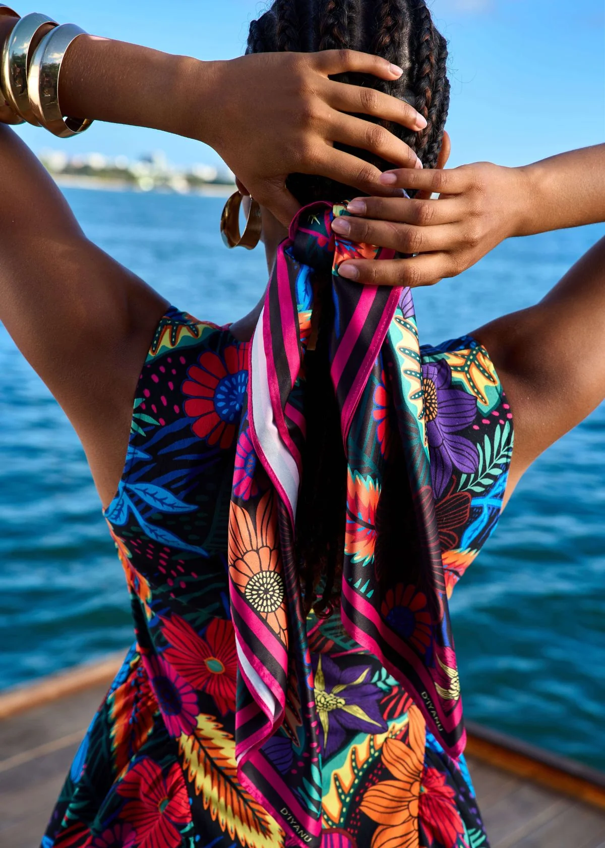 Abeni Women's African Print Scarf (Black Tropical Floral) - Image 3