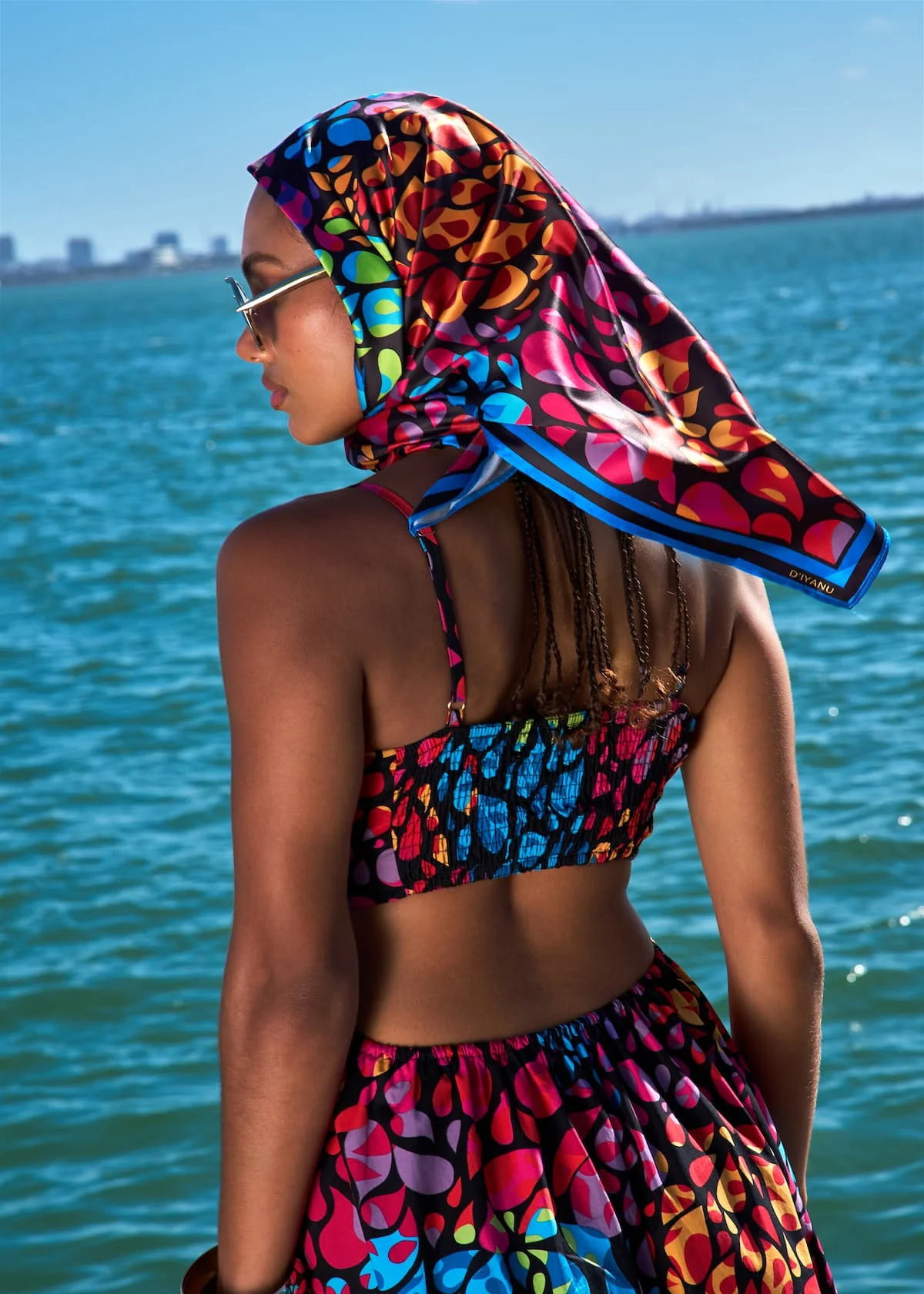 Abeni Women's African Print Scarf (Fuchsia Kaleidoscope) - Image 4