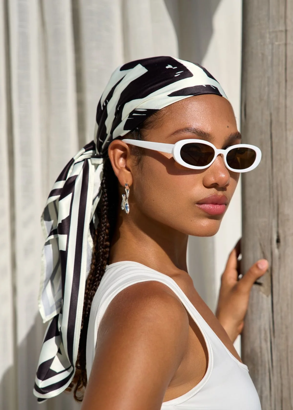 Abeni Women's African Print Scarf (Onyx Cream Tribal)