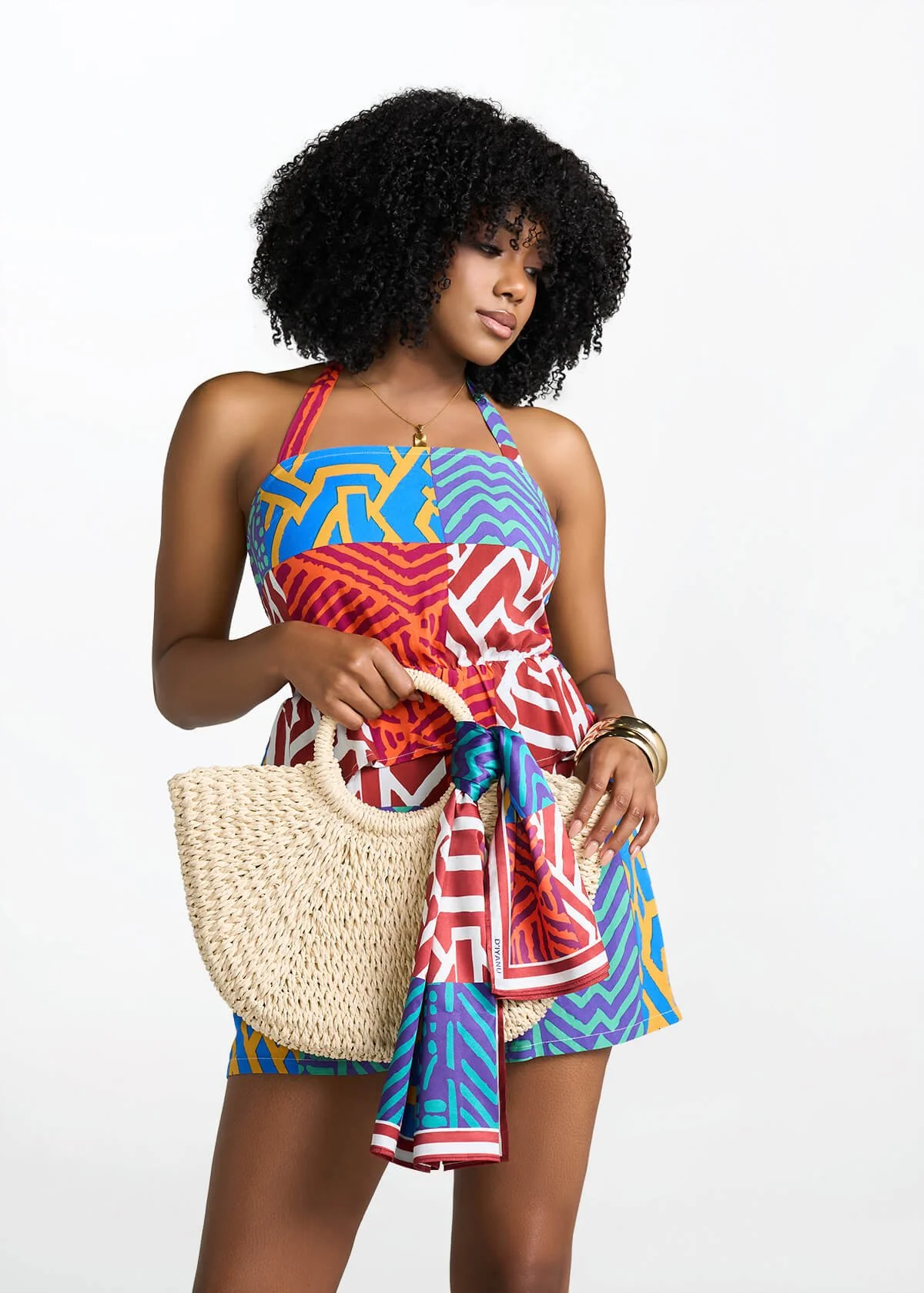 Abeni Women's African Print Scarf (Orange Blue Multipattern) - Image 3