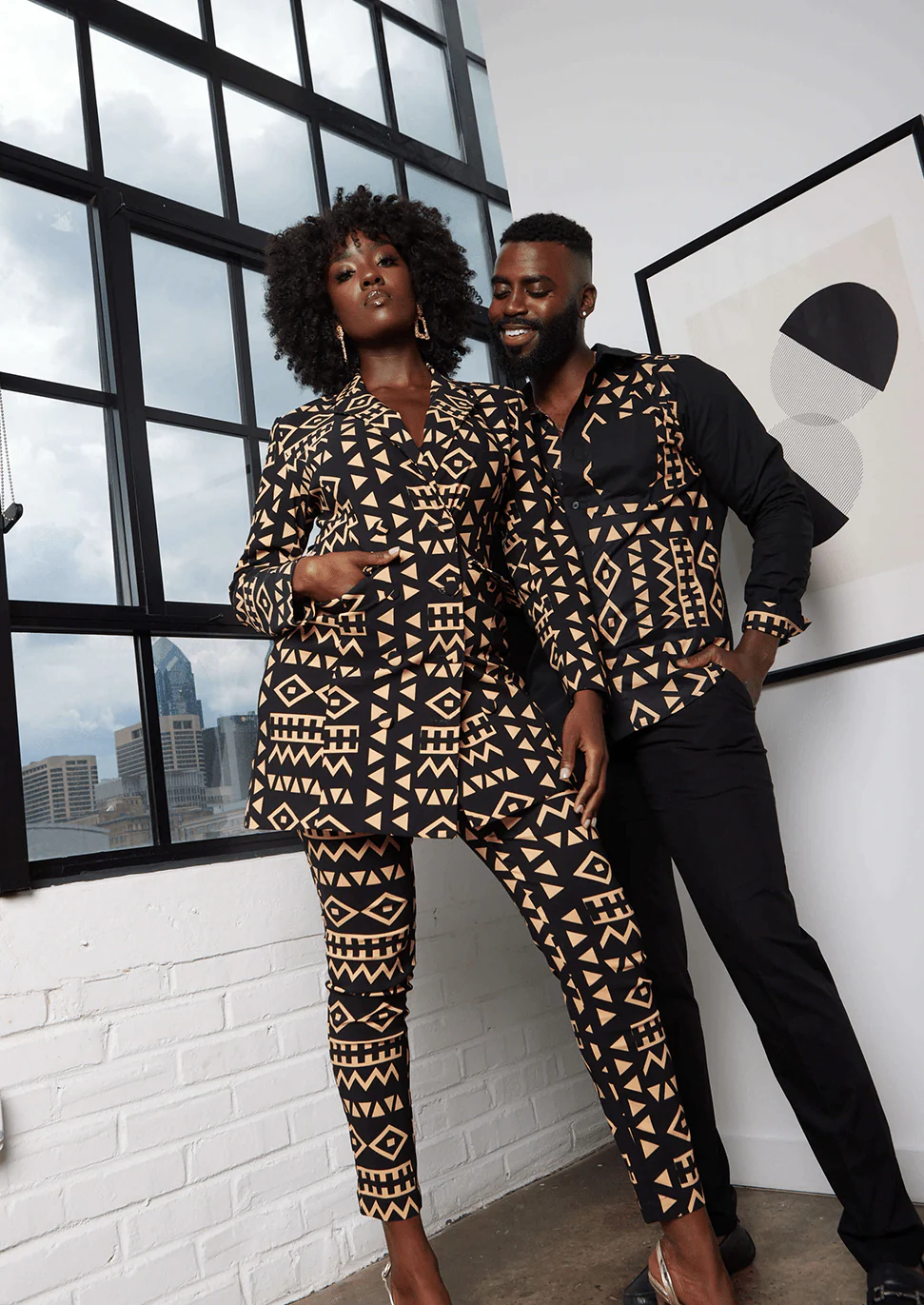 Abiade Men's African Print Button-Up (Black/Tan Black Tribal) - Image 6