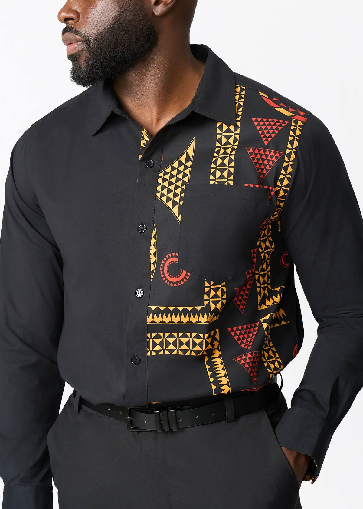 Abiade African Print Color-Blocked Button-up Shirt (Black Spice Medallion) - Image 2