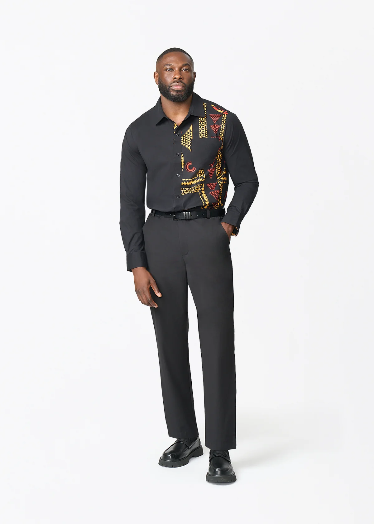 Abiade African Print Color-Blocked Button-up Shirt (Black Spice Medallion) - Image 4