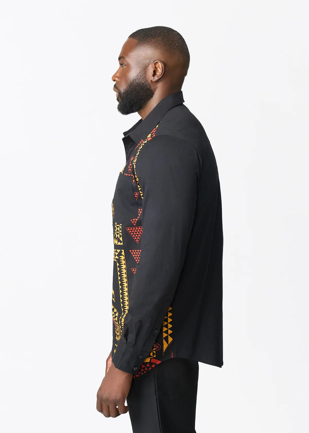 Abiade African Print Color-Blocked Button-up Shirt (Black Spice Medallion) - Image 5