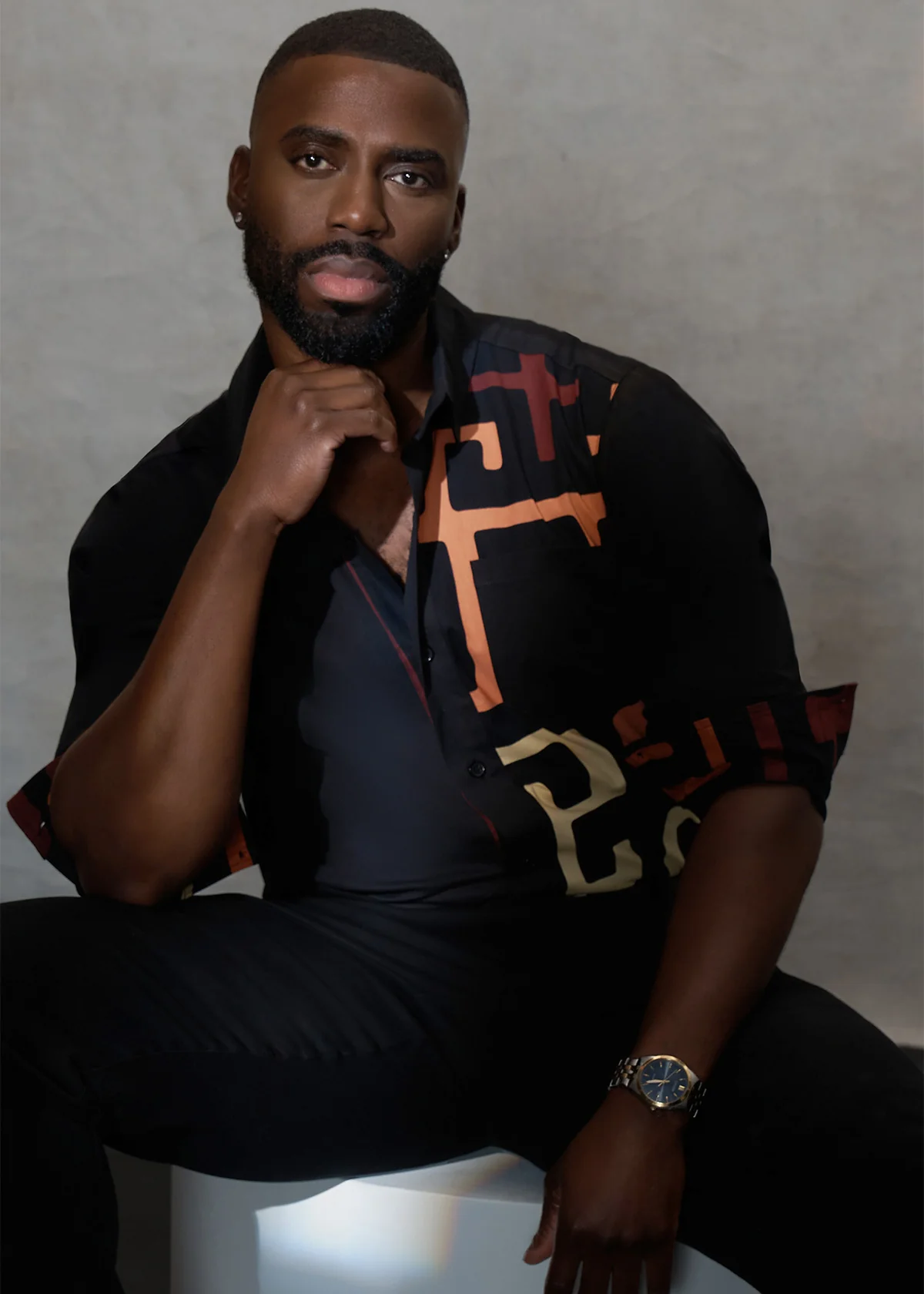 Abiade Men's African Print Button-Up Shirt (Neutral Kuba Geometric) - Image 3