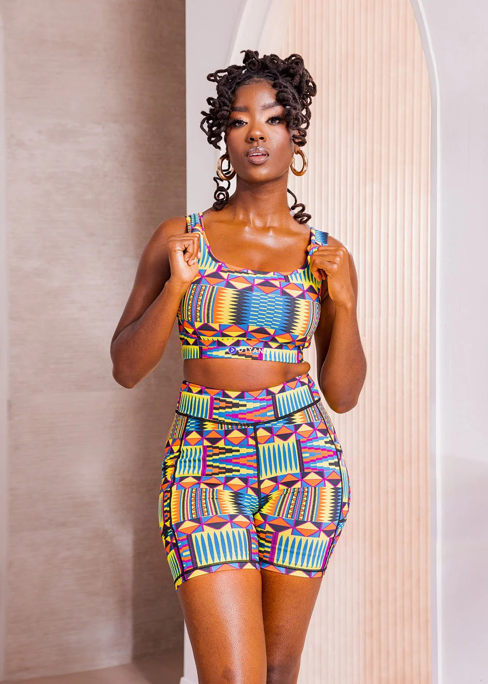 Adamma Women's African Print Sports Bra (Canary Yellow Kente) - Image 3