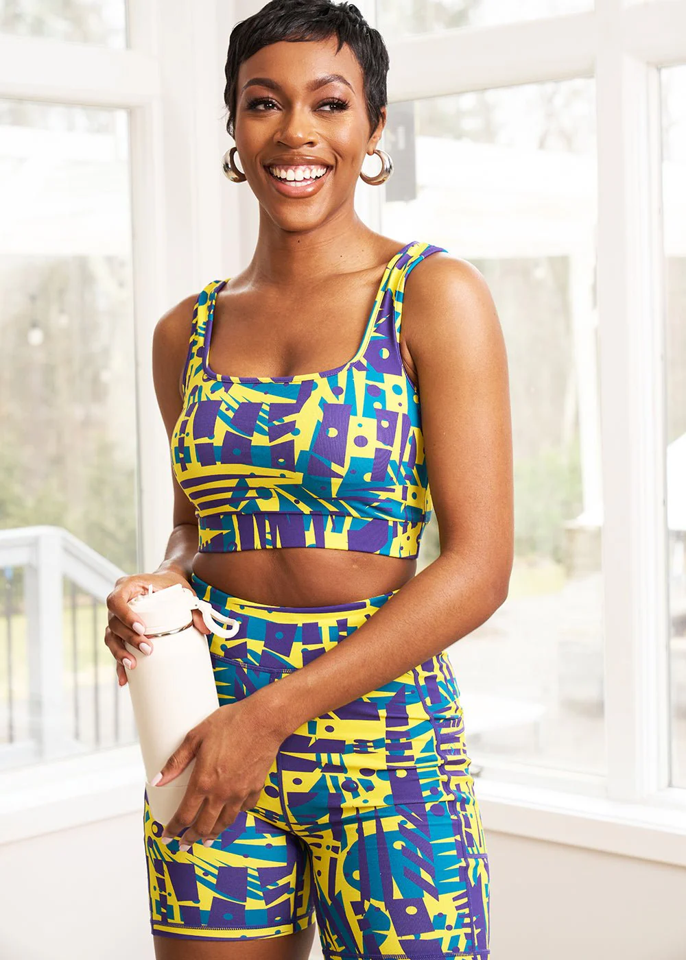 Adamma Women's African Print Sports Bra (Neon Tropical Stamp) - Image 6