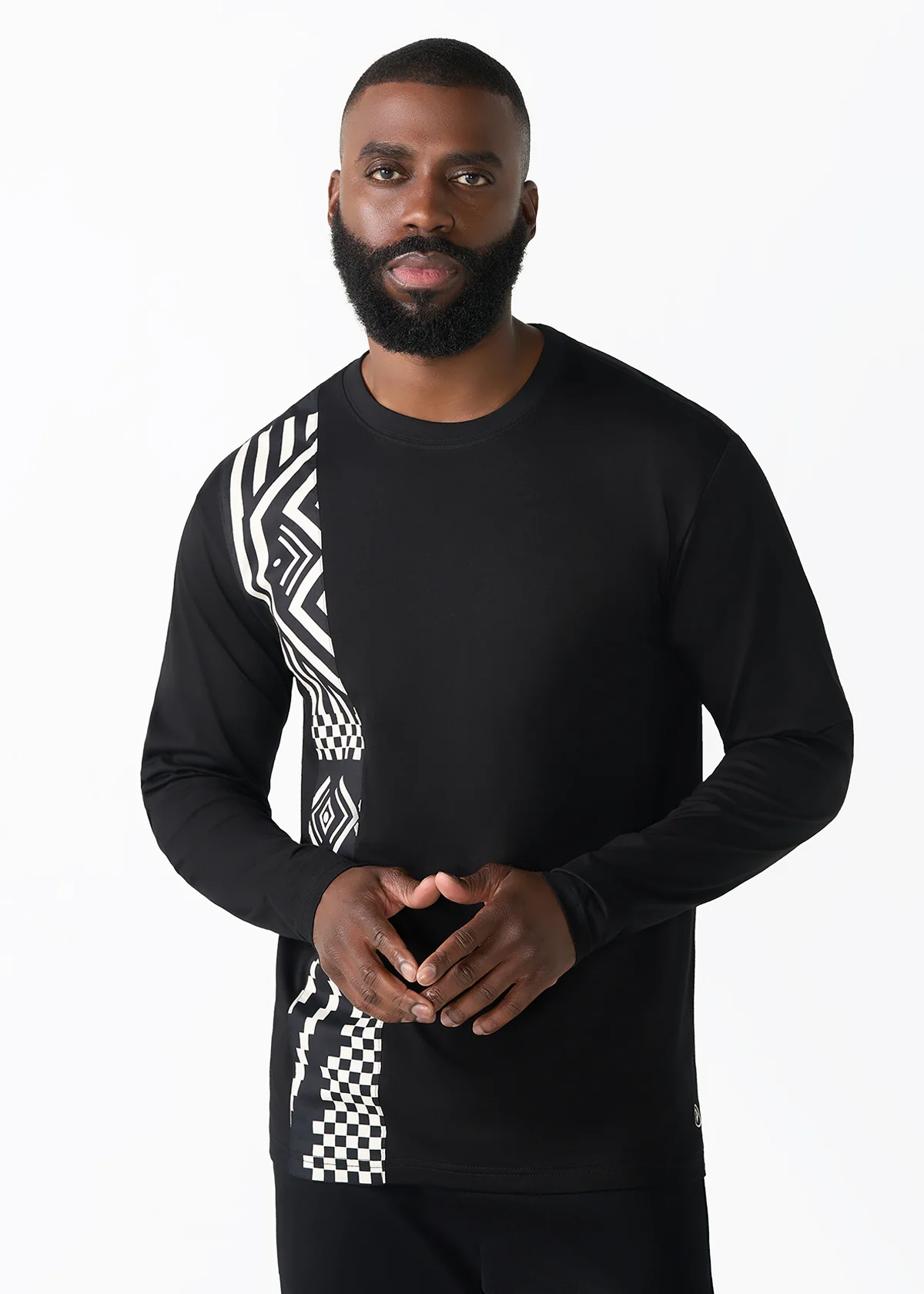 Addo Men's African Print Applique T-Shirt (Black Cream Tribal) - Image 4