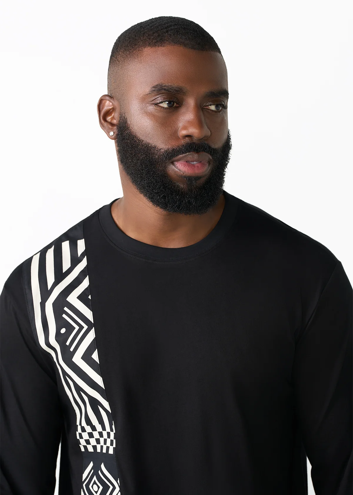 Addo Men's African Print Applique T-Shirt (Black Cream Tribal) - Image 5