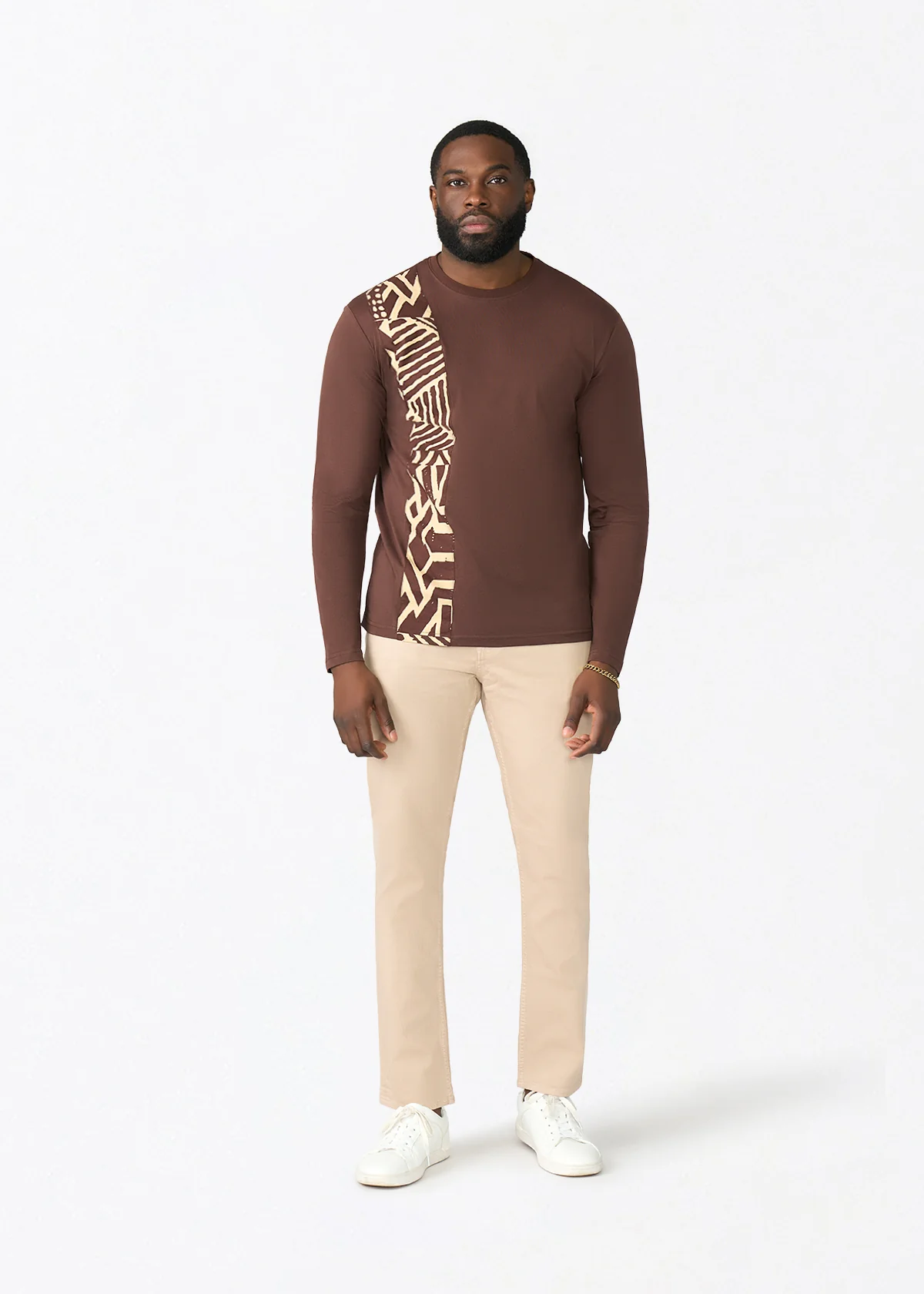 Addo Men's African Print Applique T-shirt (Chocolate Mousse Tribal) - Clearance - Image 2