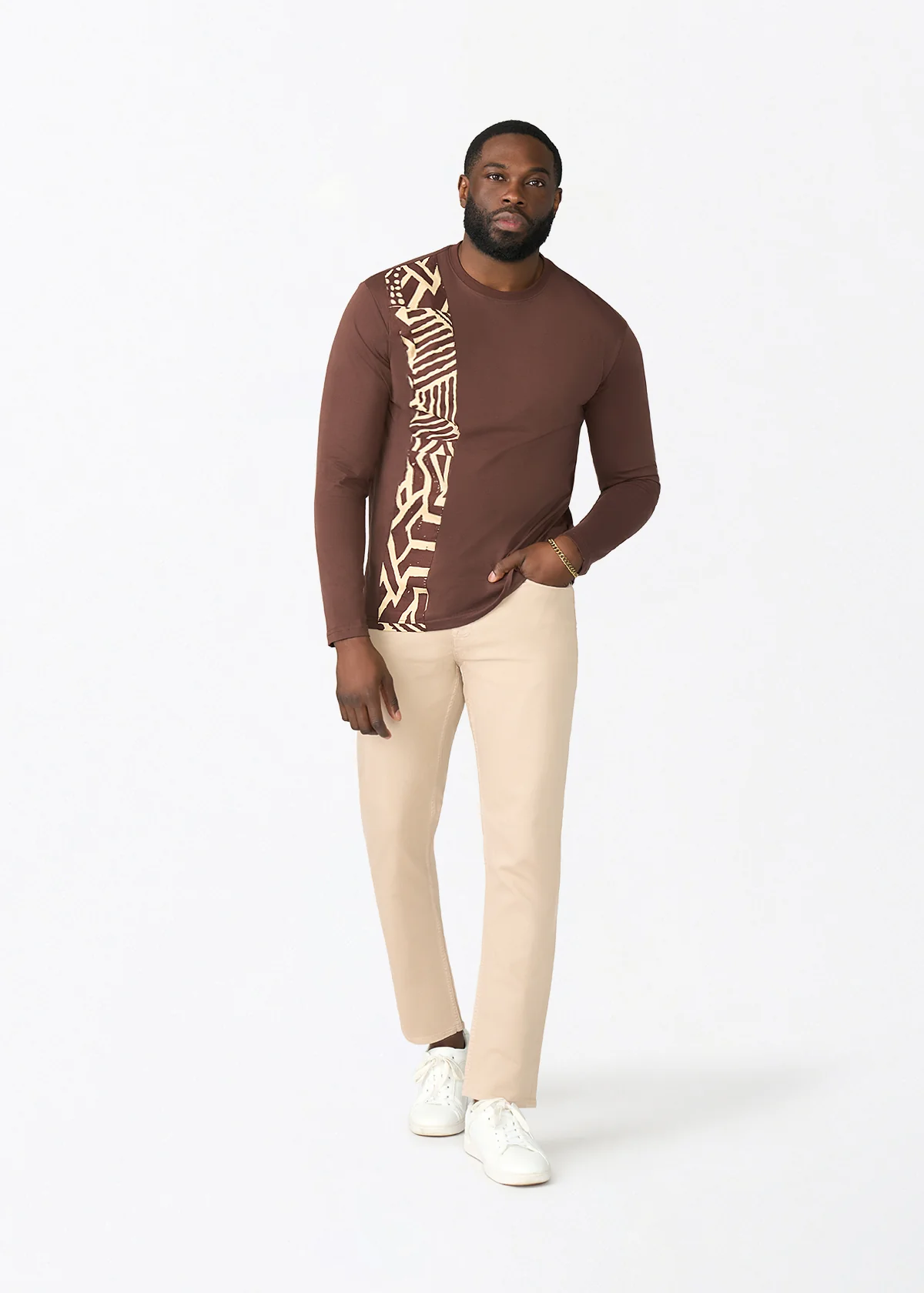 Addo Men's African Print Applique T-shirt (Chocolate Mousse Tribal) - Clearance - Image 3