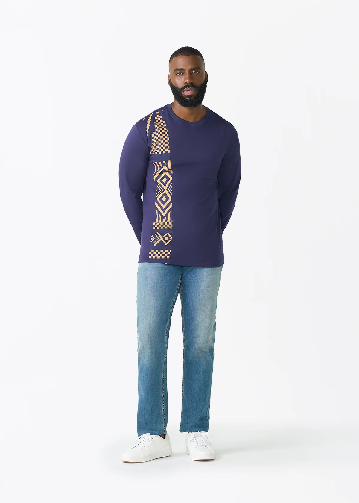 Addo Men's African Print Applique T-Shirt (Navy Tan Tribal) - Clearance - Image 2