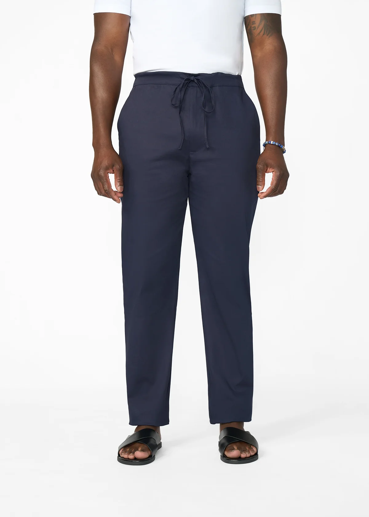Adil Men's Traditional Dress Pants with Drawstring (Navy)