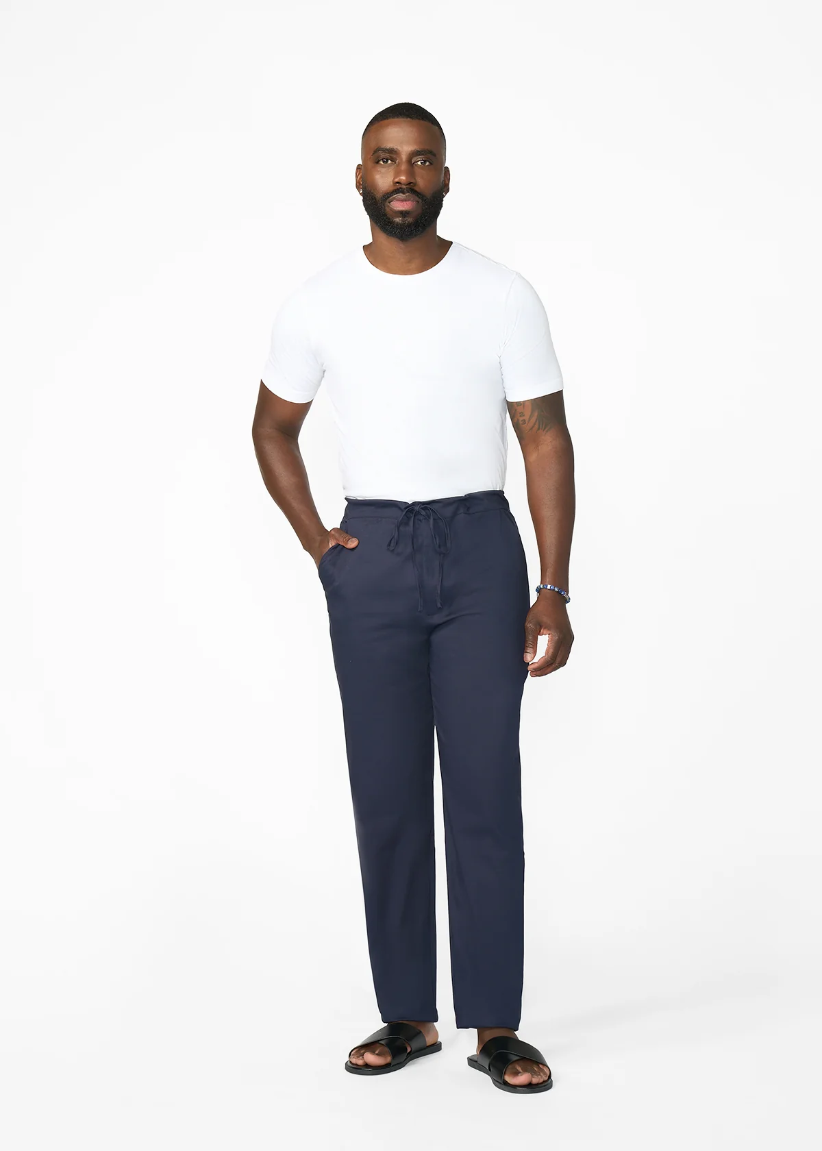 Adil Men's Traditional Dress Pants with Drawstring (Navy) - Image 2