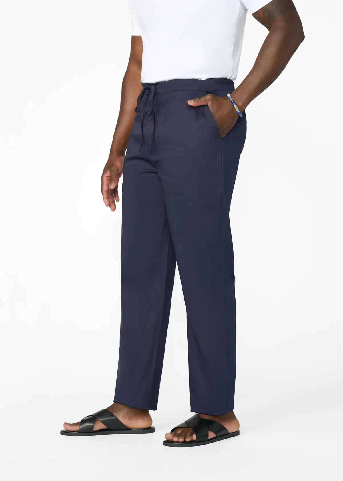 Adil Men's Traditional Dress Pants with Drawstring (Navy) - Image 5