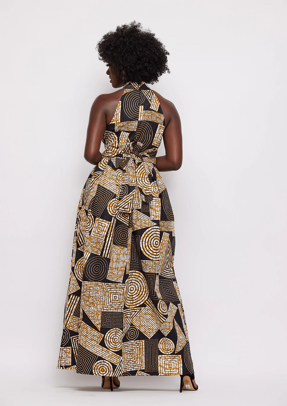 Ronke African Print Halter Maxi Dress (Black Brown Geometric) - Image 5