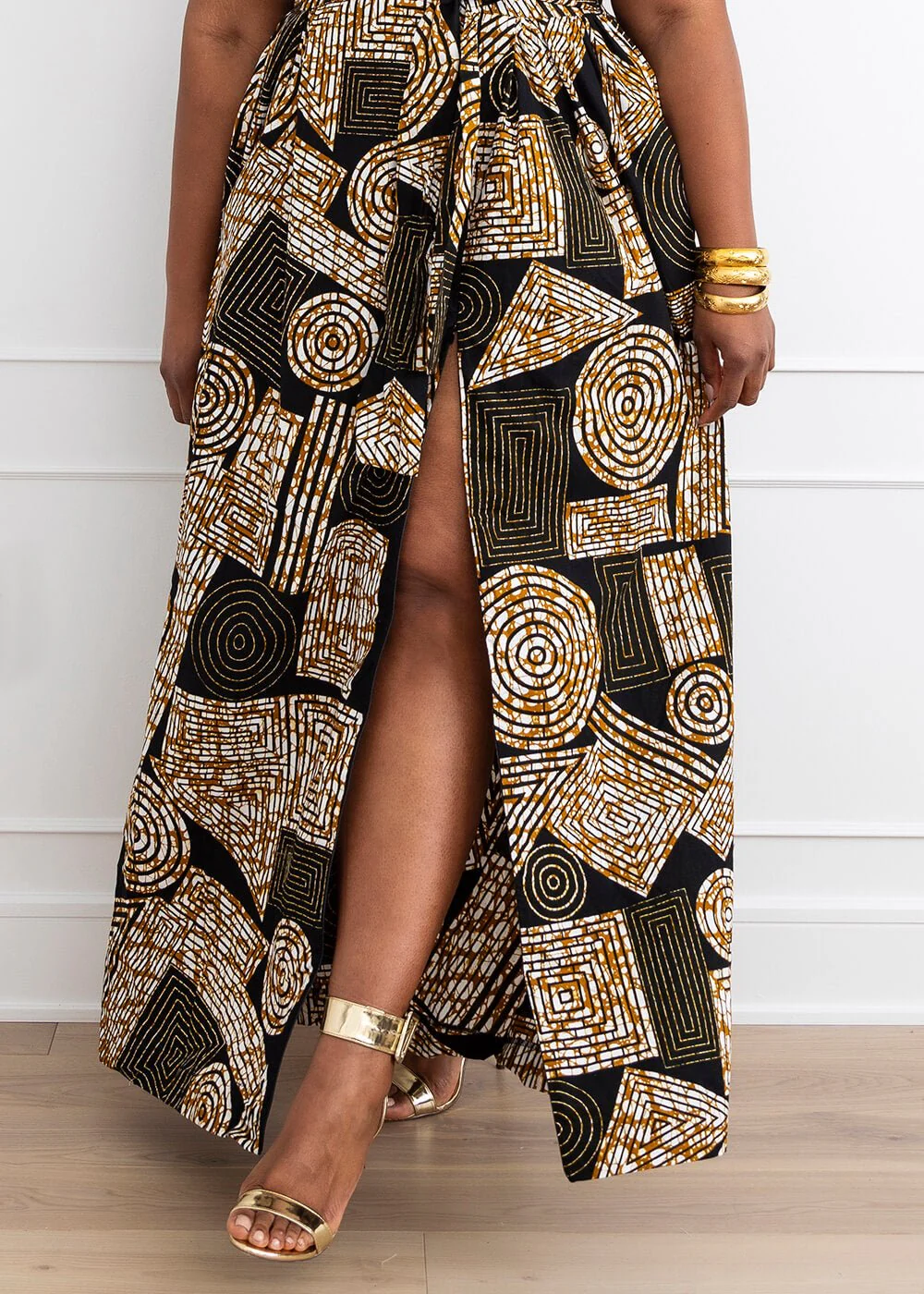 Ronke African Print Halter Maxi Dress (Black Brown Geometric) - Image 7