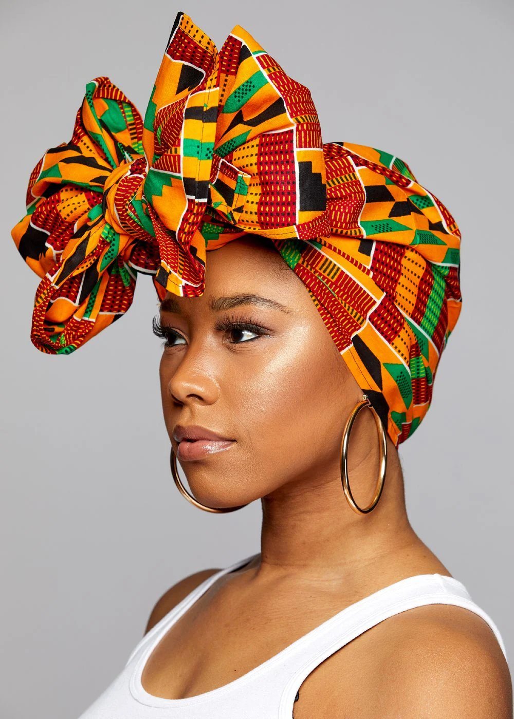 Women's African Print Head Wrap/Scarf (Yellow Green Kente)