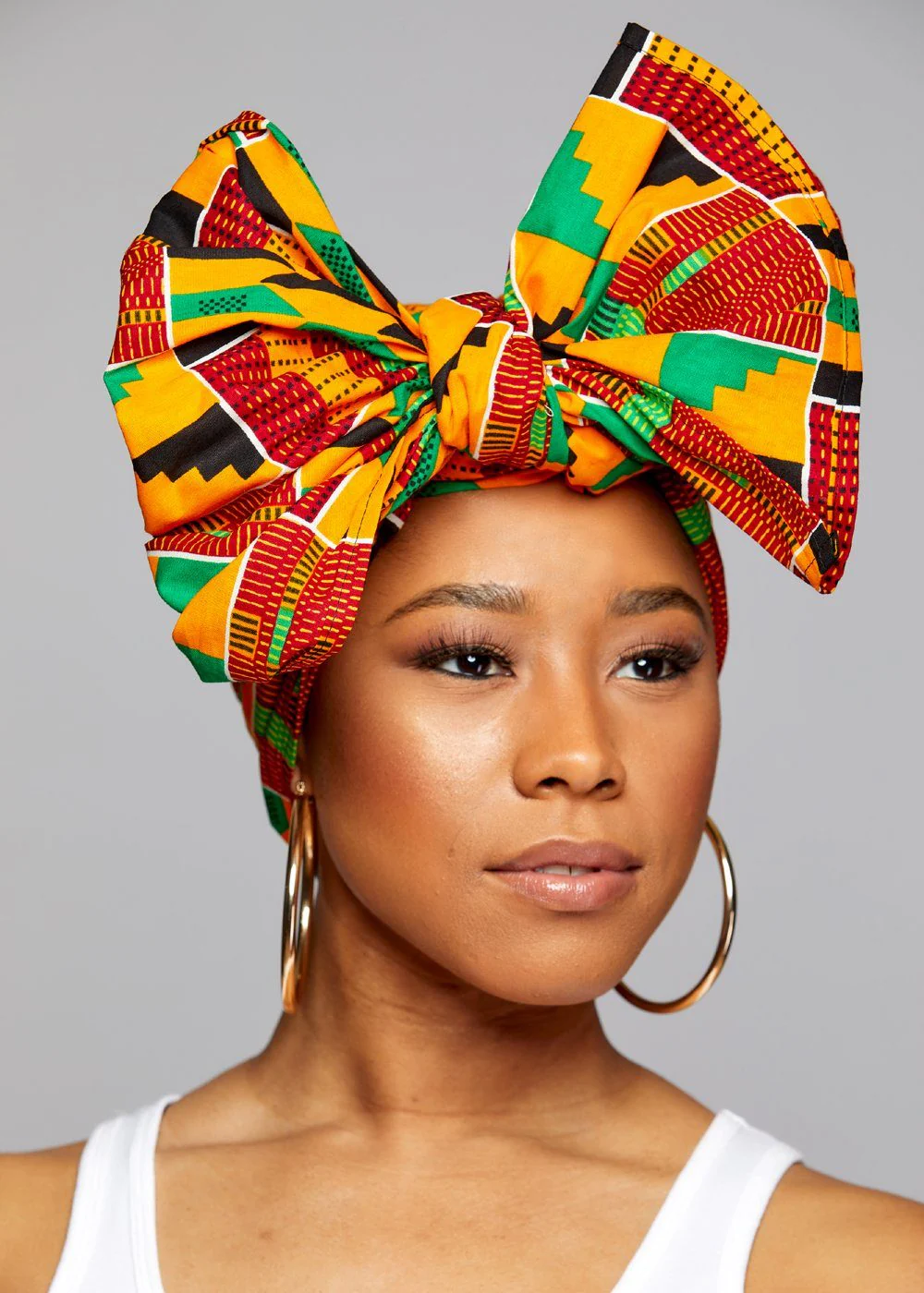 Women's African Print Head Wrap/Scarf (Yellow Green Kente) - Image 2