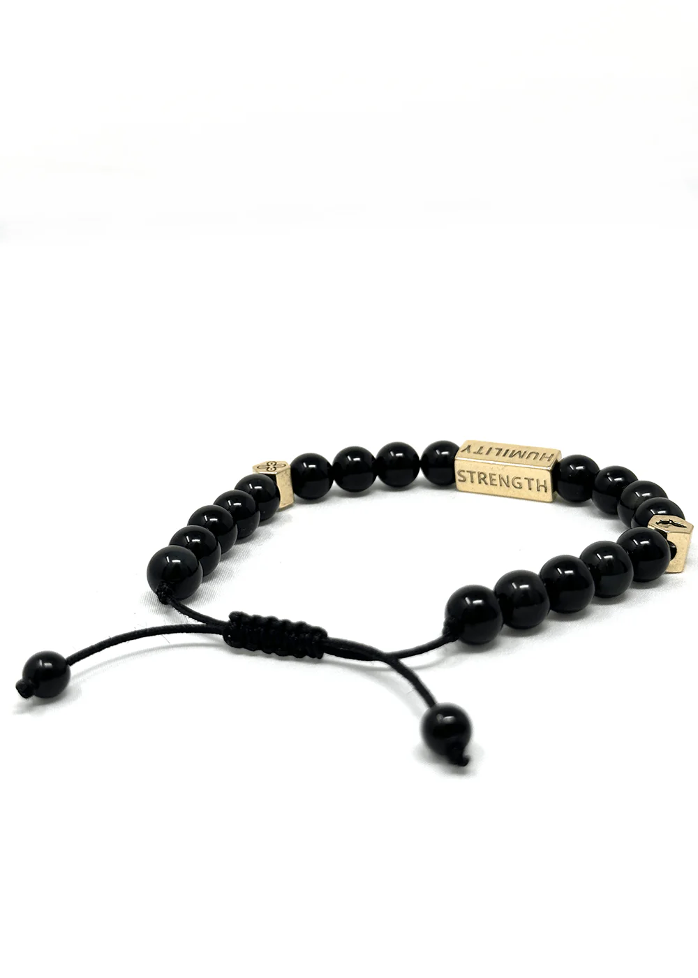 Agbara Unisex Adinkra Symbol Beaded Bracelet (Black Obsidian with Gold) - Image 2