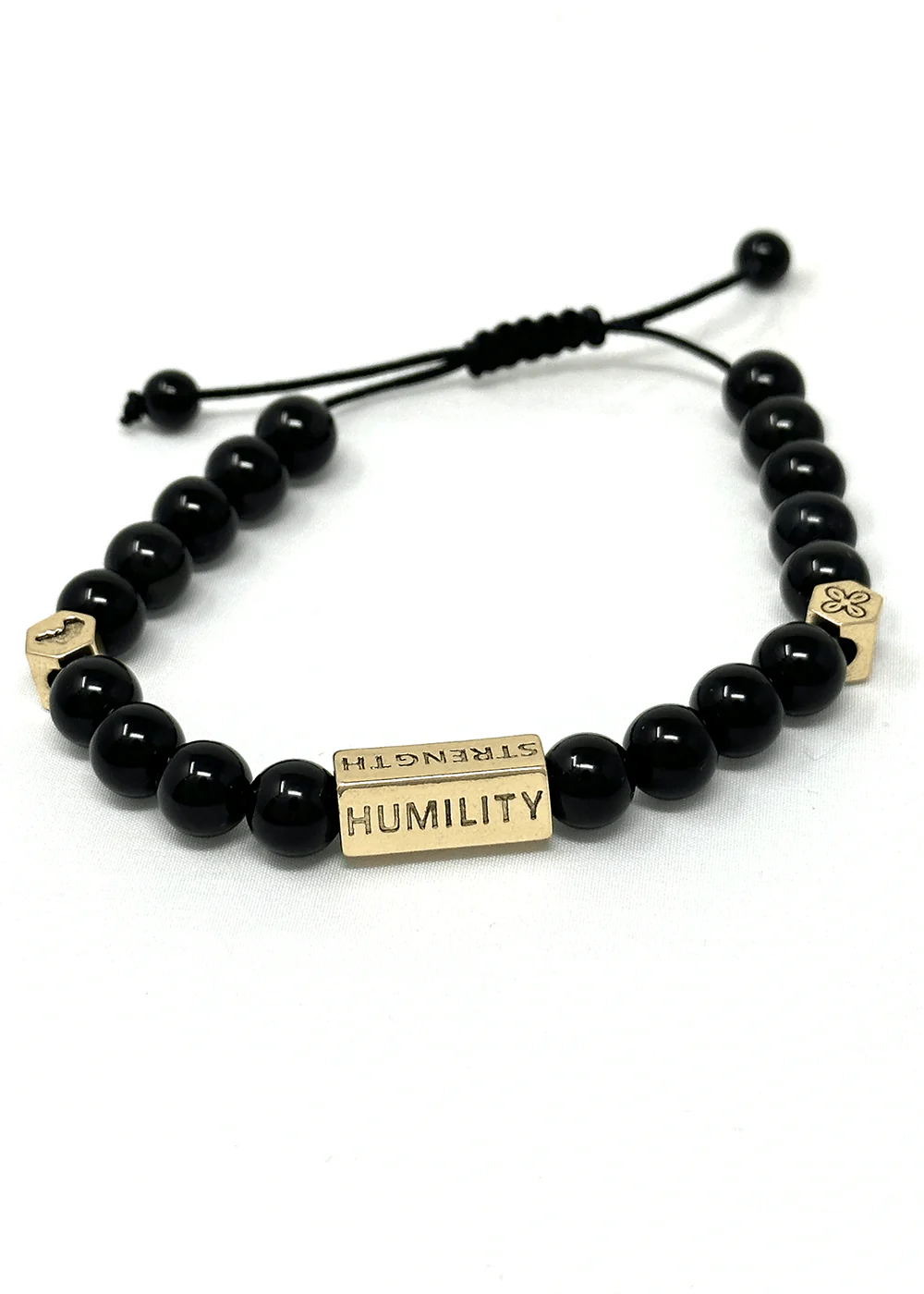 Agbara Unisex Adinkra Symbol Beaded Bracelet (Black Obsidian with Gold) - Image 3