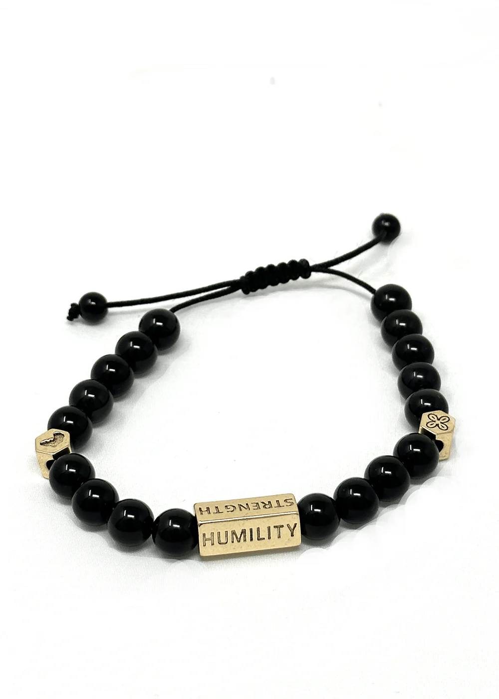 Agbara Unisex Adinkra Symbol Beaded Bracelet (Black Obsidian with Gold) - Image 4