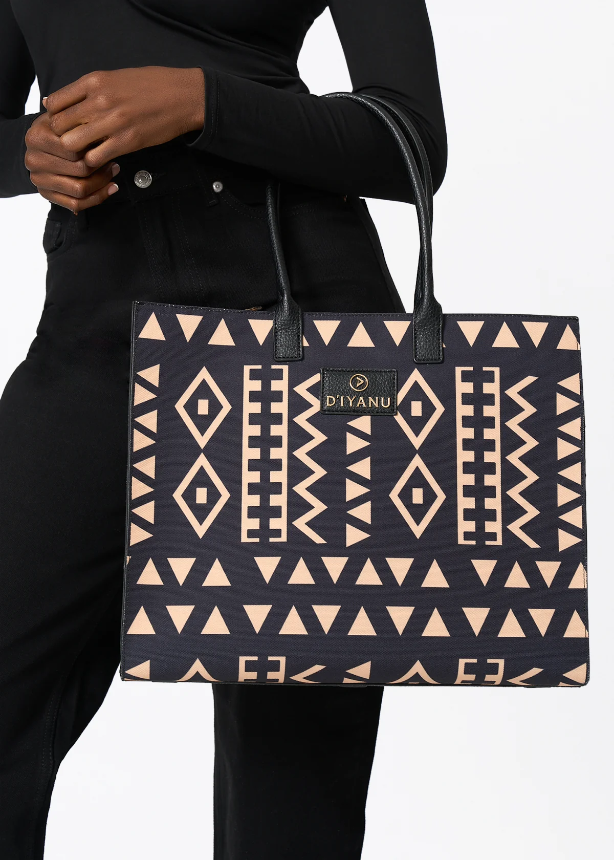 Aina Women's African Print Tote Bag (Tan Black Tribal)