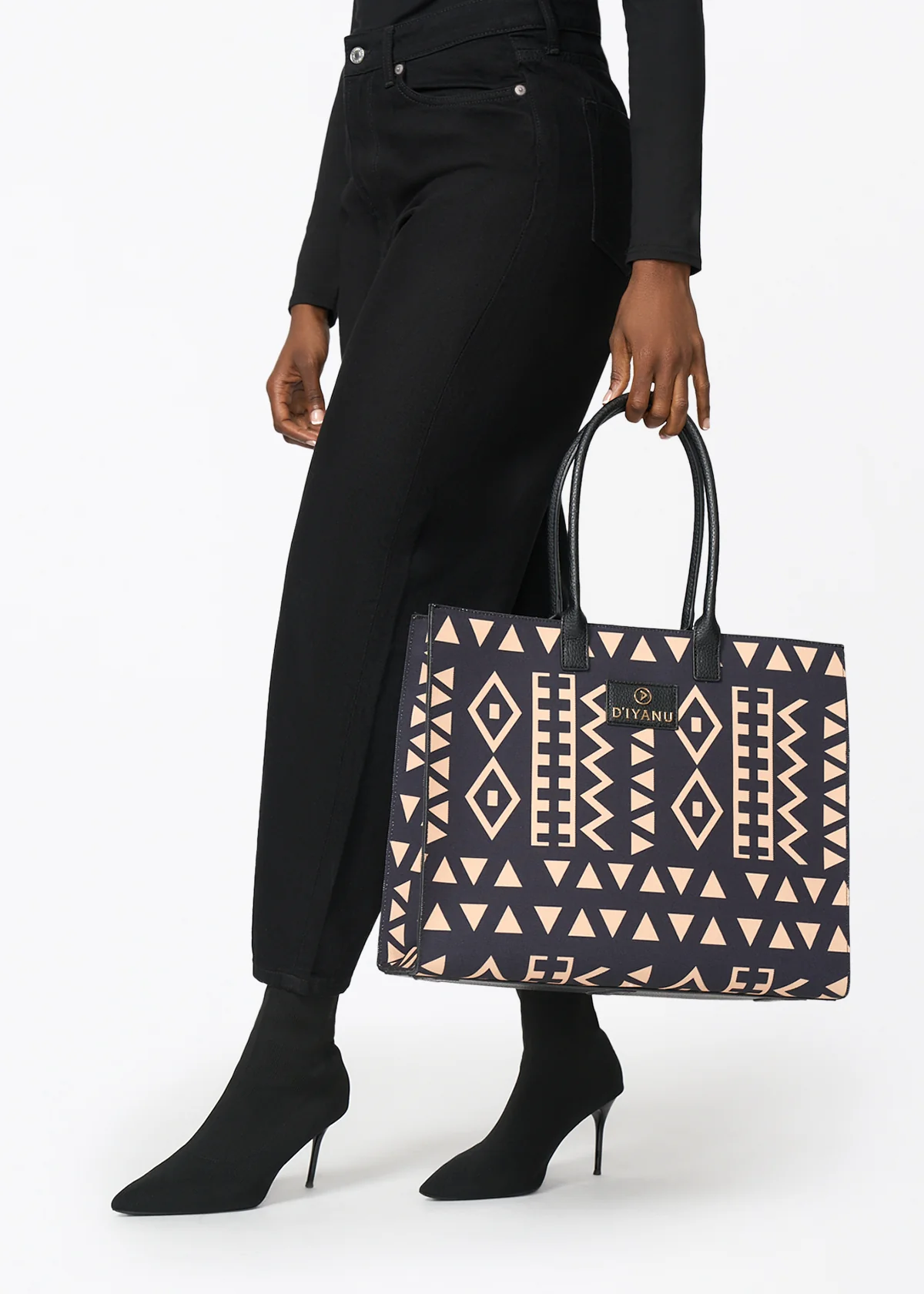 Aina Women's African Print Tote Bag (Tan Black Tribal) - Image 2