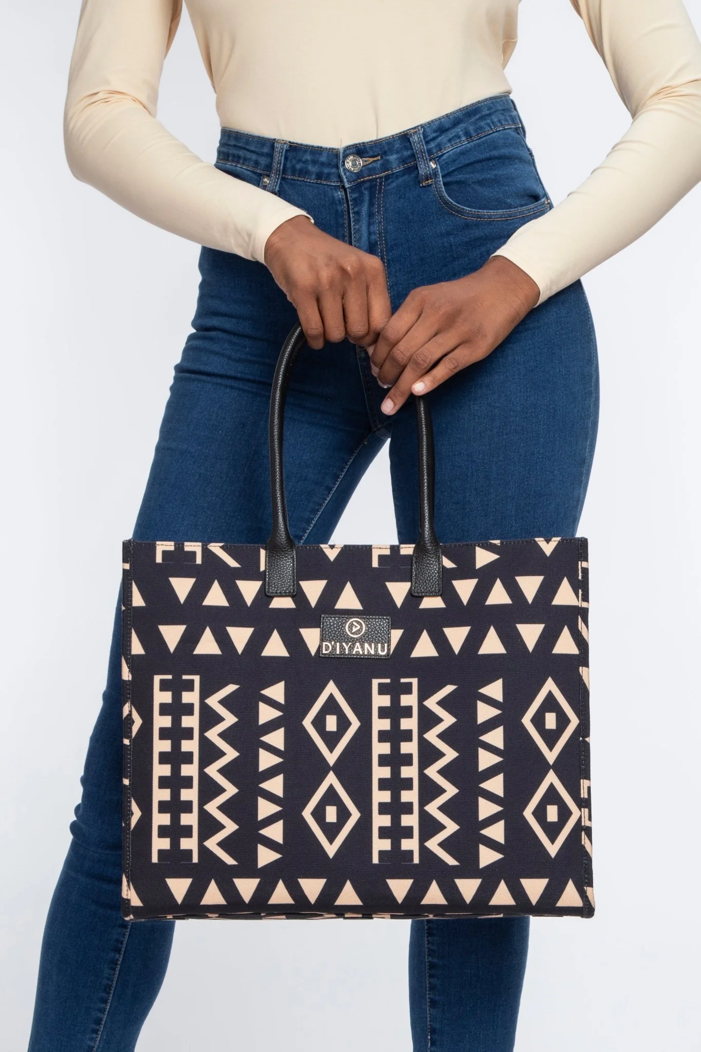 Aina Women's African Print Tote Bag (Tan Black Tribal) - Image 7