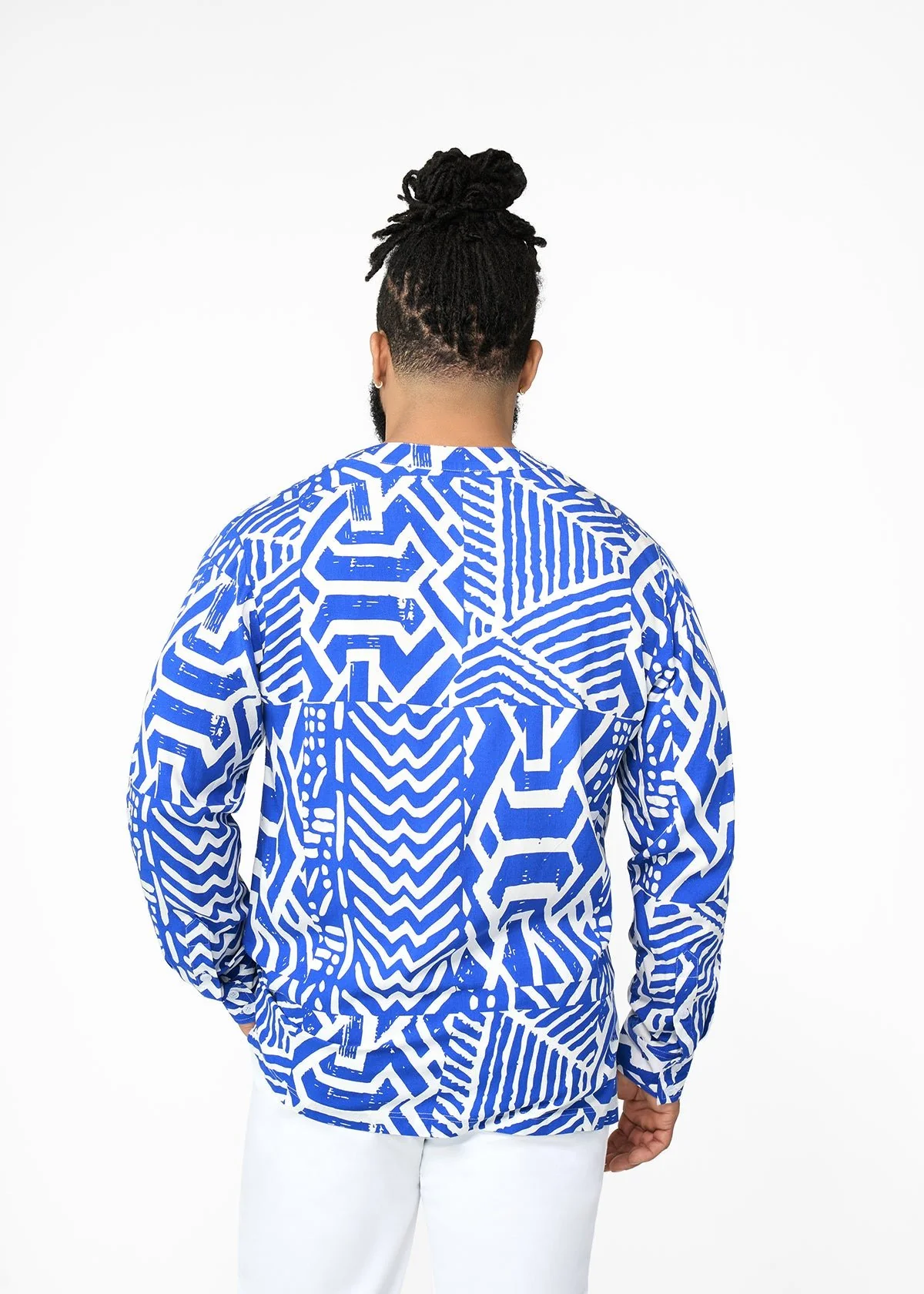 Ajisomo Men's African Print Tunic (White Cobalt Tribal) - Image 6