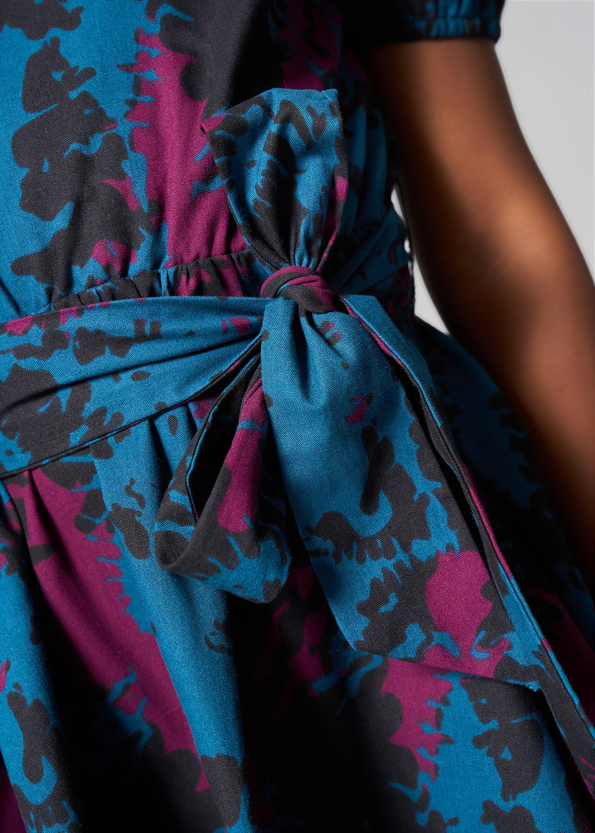 Akua Girl's African Print Dress (Midnight Teal Abstract) - Image 3