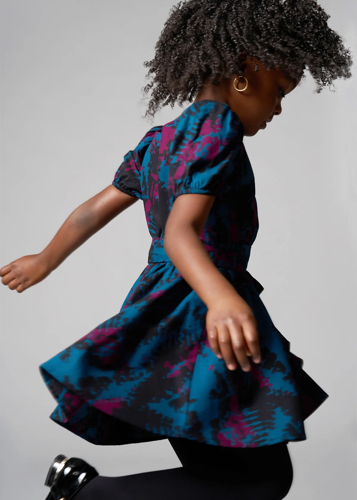 Akua Girl's African Print Dress (Midnight Teal Abstract) - Image 5
