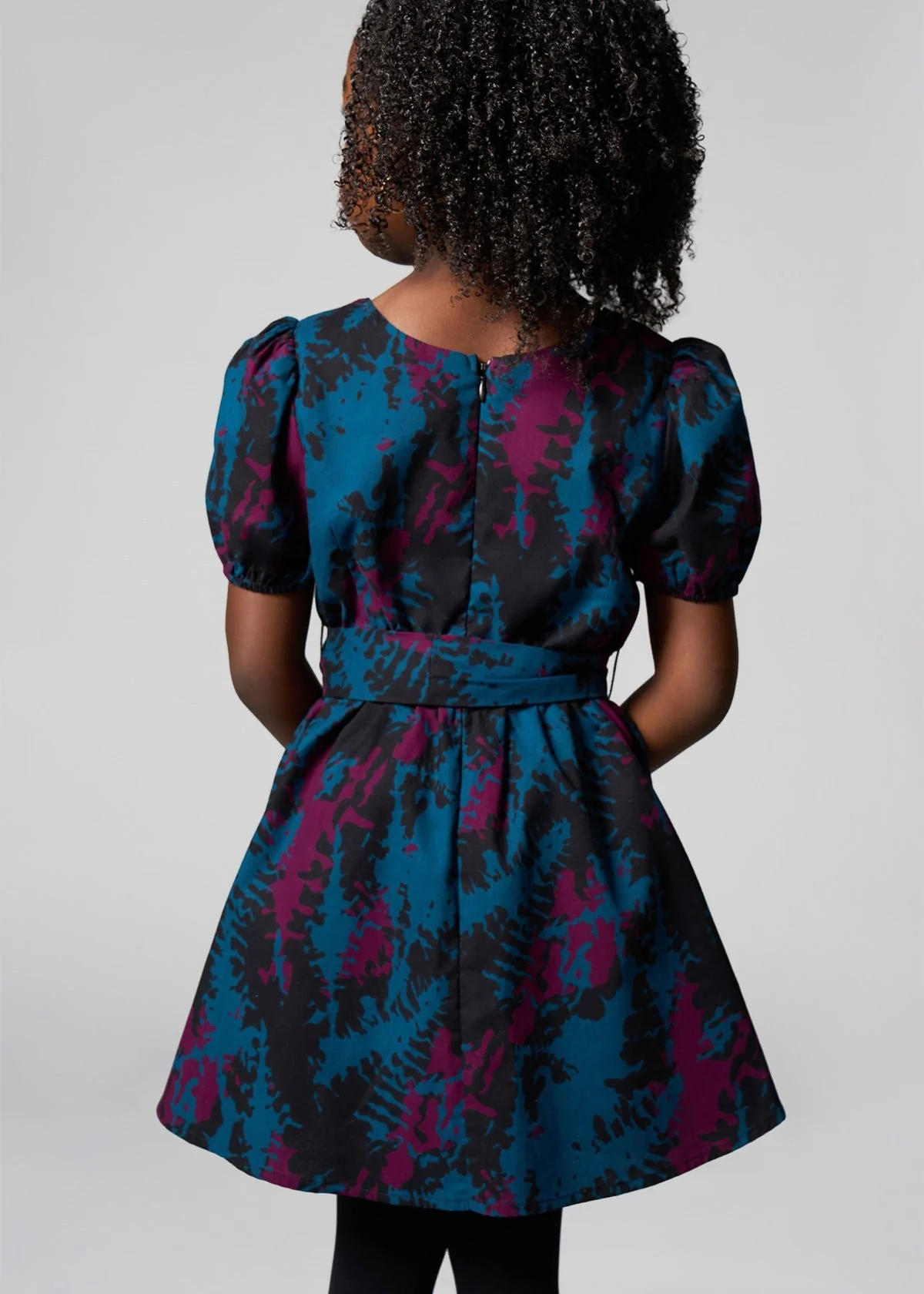 Akua Girl's African Print Dress (Midnight Teal Abstract) - Image 7