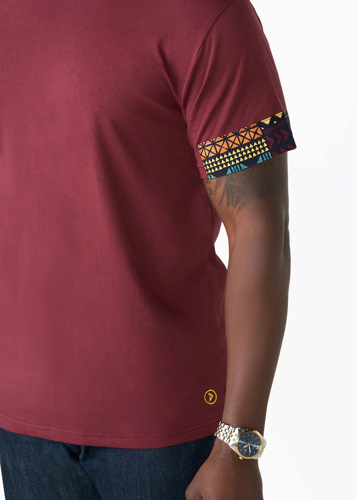 Alasane Men's African Print Appliqué T-Shirt (Navy Multicolor Kente)- Clearance - Image 2