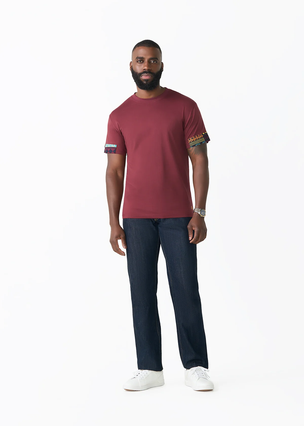 Alasane Men's African Print Appliqué T-Shirt (Navy Multicolor Kente)- Clearance - Image 3