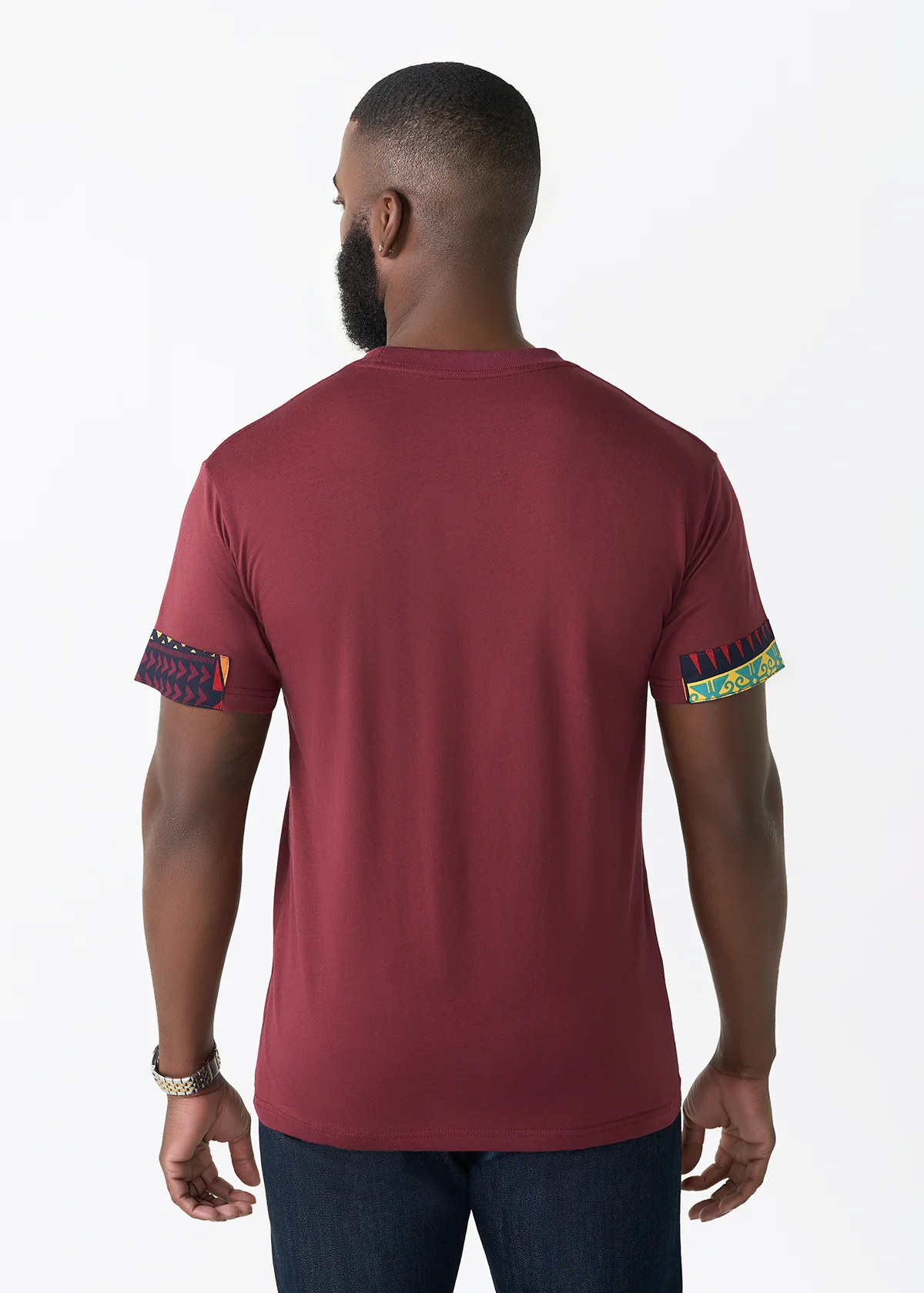 Alasane Men's African Print Appliqué T-Shirt (Navy Multicolor Kente)- Clearance - Image 4