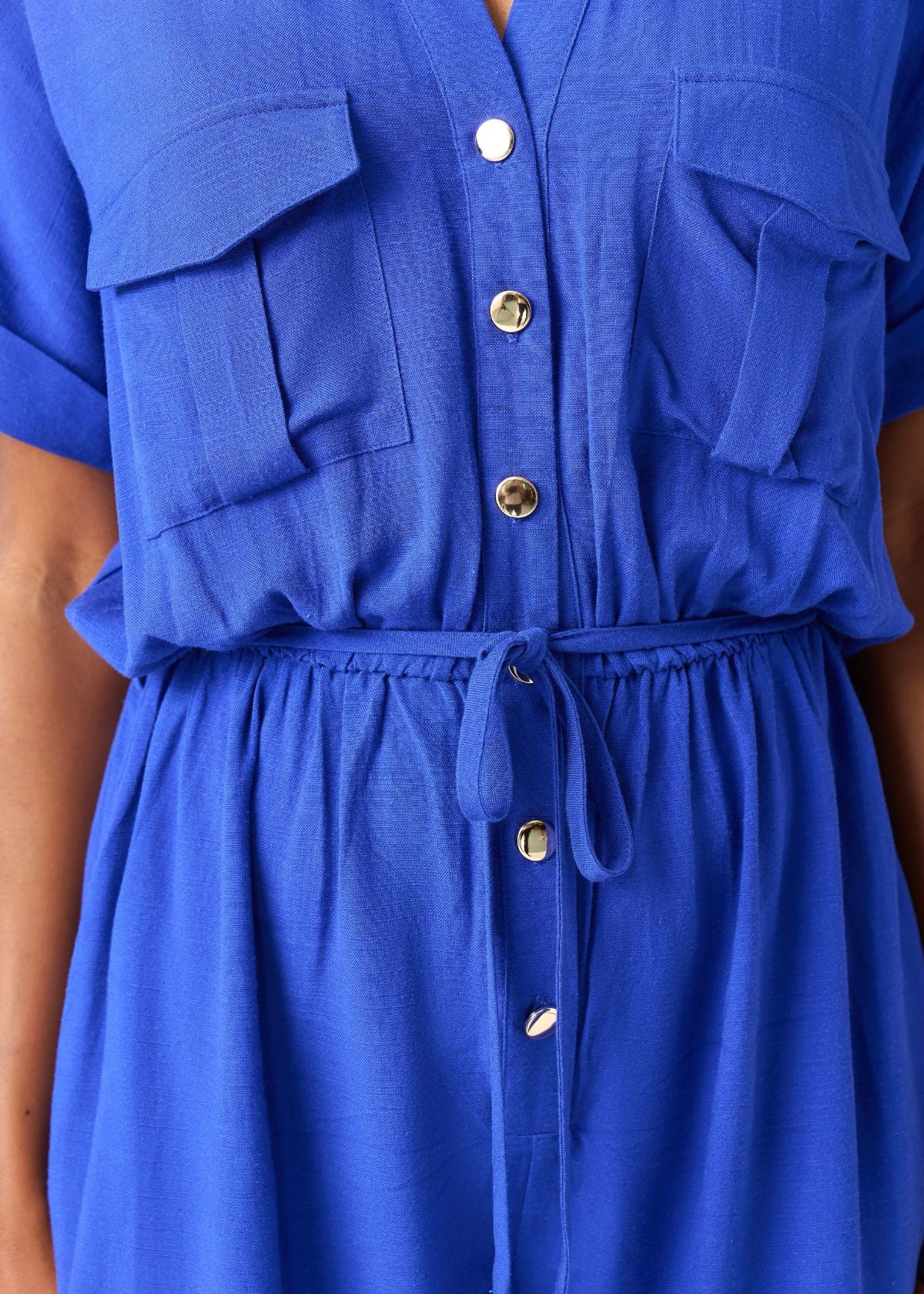 Alheri Women’s African Linen Blend Button Front Jumpsuit (Cobalt) - Image 2