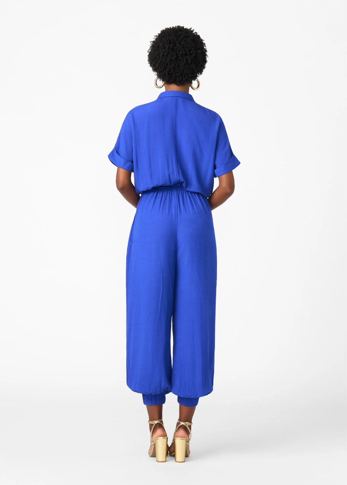 Alheri Women’s African Linen Blend Button Front Jumpsuit (Cobalt) - Image 5