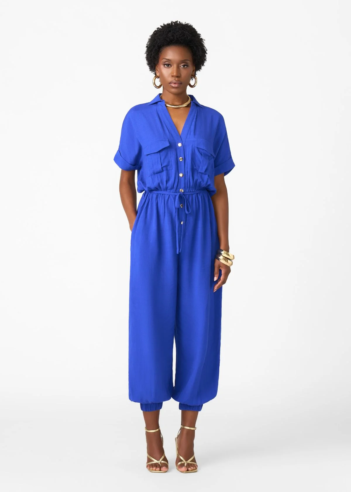 Alheri Women’s African Linen Blend Button Front Jumpsuit (Cobalt) - Image 6