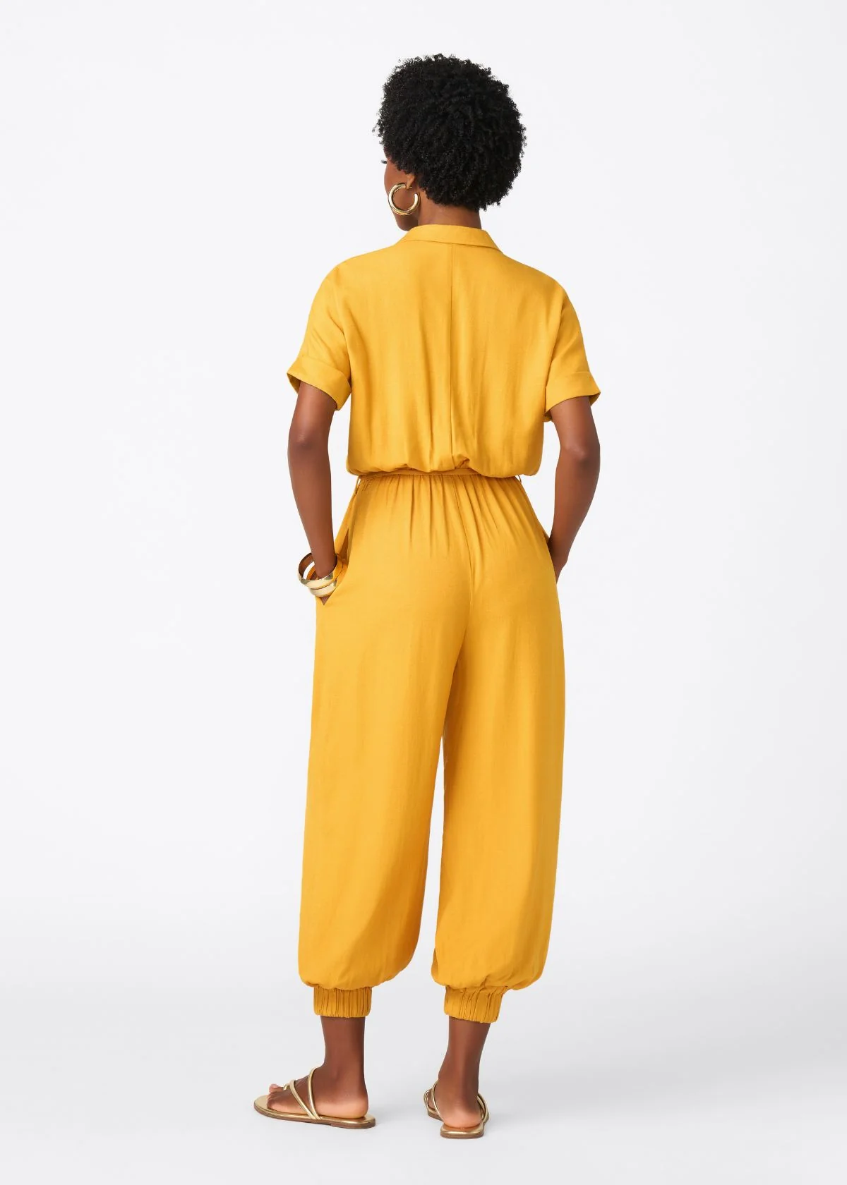Alheri Women’s African Linen Blend Button Front Jumpsuit (Gold) - Image 4