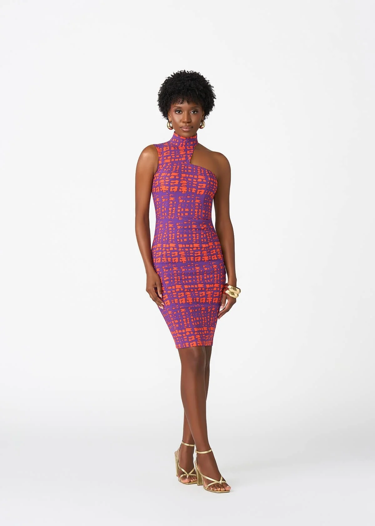 Amaka Women's African Print Stretch Dress (Purple Tangerine Adire) - Image 2