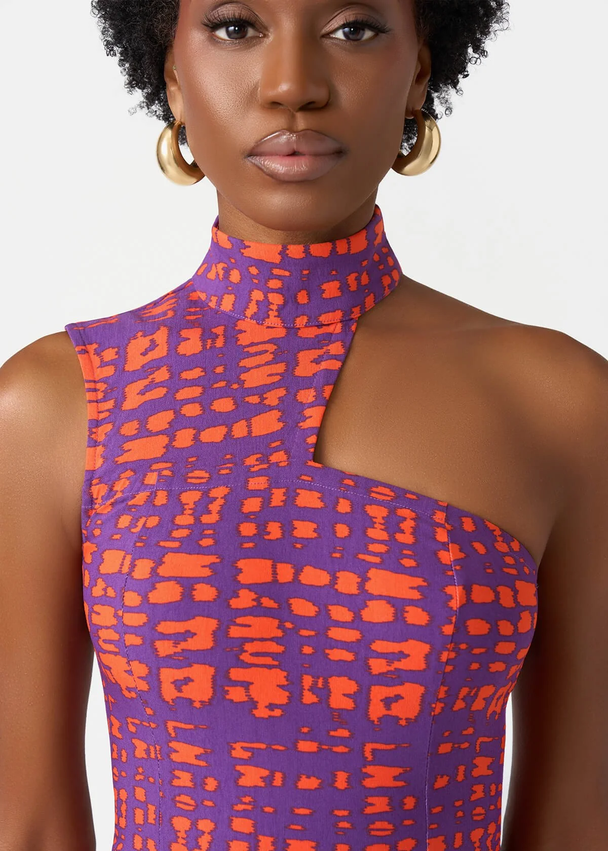 Amaka Women's African Print Stretch Dress (Purple Tangerine Adire) - Image 3